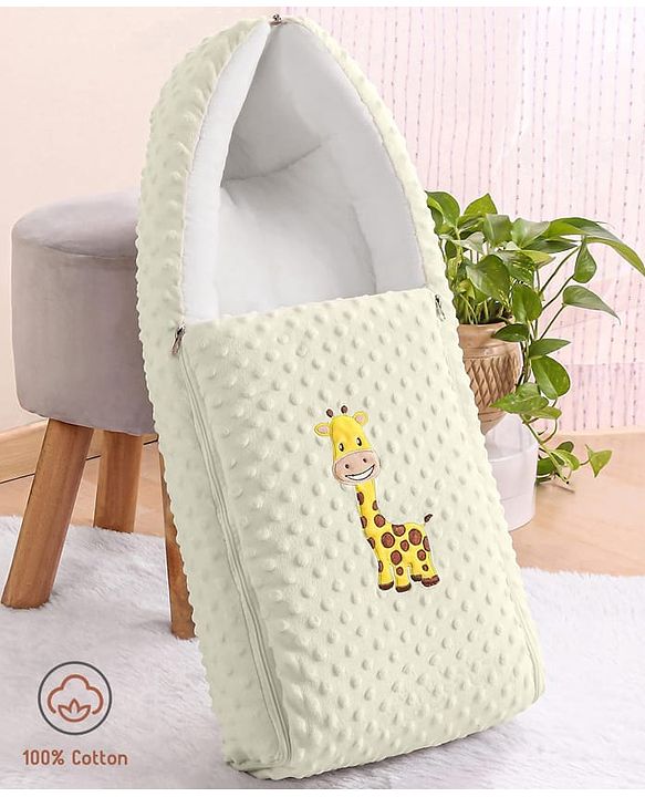 Babyhug Bubble Giraffe Embroidered 3 in 1 Baby Carry Nest Cum Sleeping Bag - Off White