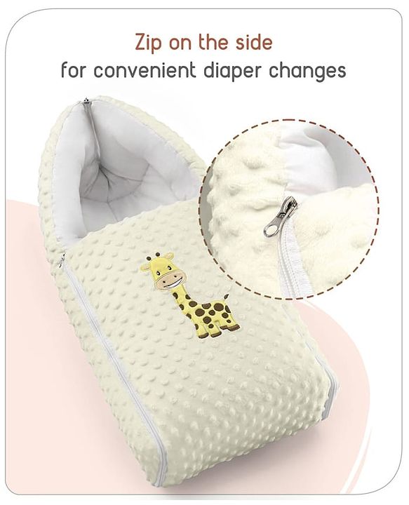 Babyhug Bubble Giraffe Embroidered 3 in 1 Baby Carry Nest Cum Sleeping Bag - Off White