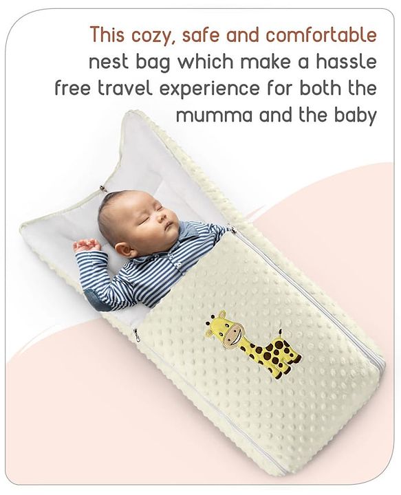 Babyhug Bubble Giraffe Embroidered 3 in 1 Baby Carry Nest Cum Sleeping Bag - Off White