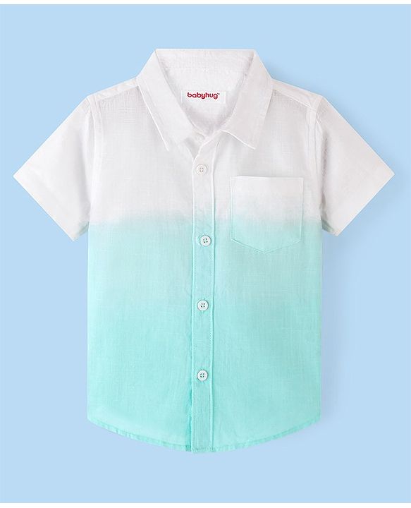 Babyhug Cotton Knit Half Sleeve Solid Regular Collar  Tie & Die Shirt- White & Blue