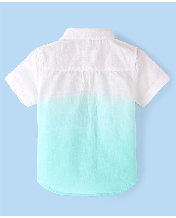 Babyhug Cotton Knit Half Sleeve Solid Regular Collar  Tie & Die Shirt- White & Blue
