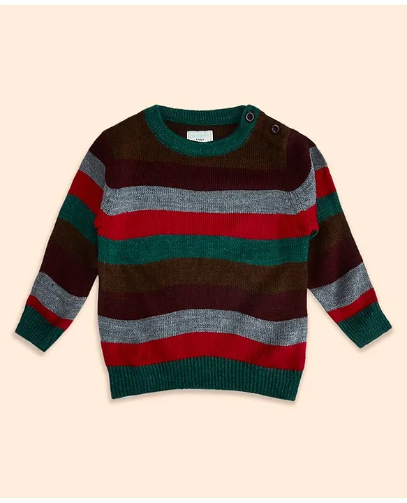 Pantaloons Baby Full Sleeves Striped Sweater Red