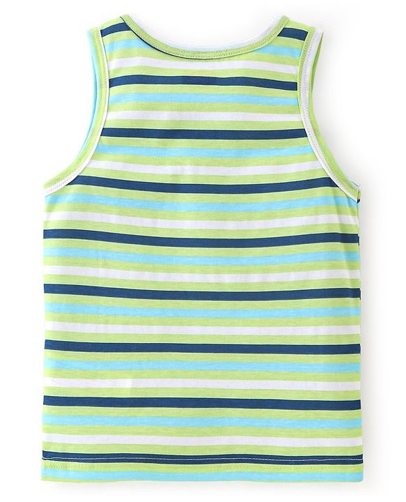 Babyhug 100% Cotton Sleeveless Sando Astronaut Print Pack Of 3 - Green & Blue