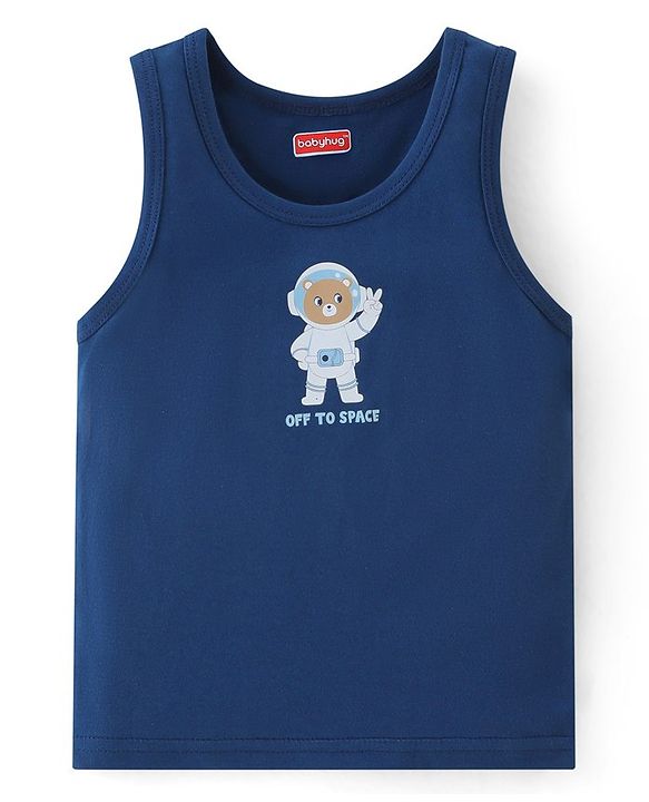 Babyhug 100% Cotton Sleeveless Sando Astronaut Print Pack Of 3 - Green & Blue