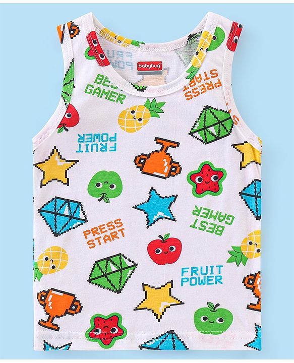 Babyhug 100% Cotton Sleeveless Striped Sando Trophy Print Pack of 3 - Multicolour