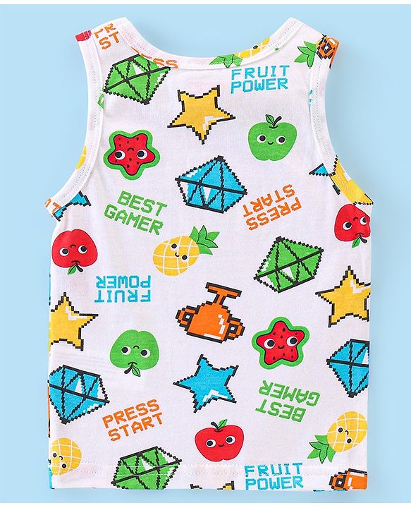 Babyhug 100% Cotton Sleeveless Striped Sando Trophy Print Pack of 3 - Multicolour