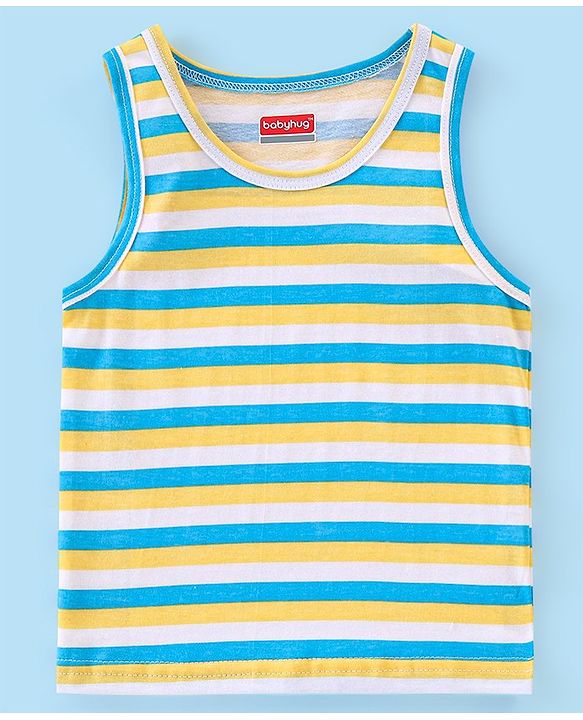 Babyhug 100% Cotton Sleeveless Striped Sando Trophy Print Pack of 3 - Multicolour