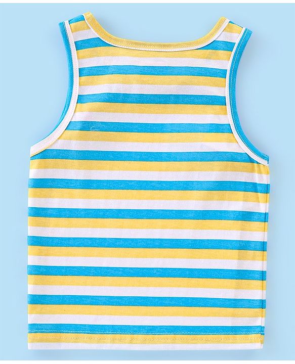 Babyhug 100% Cotton Sleeveless Striped Sando Trophy Print Pack of 3 - Multicolour
