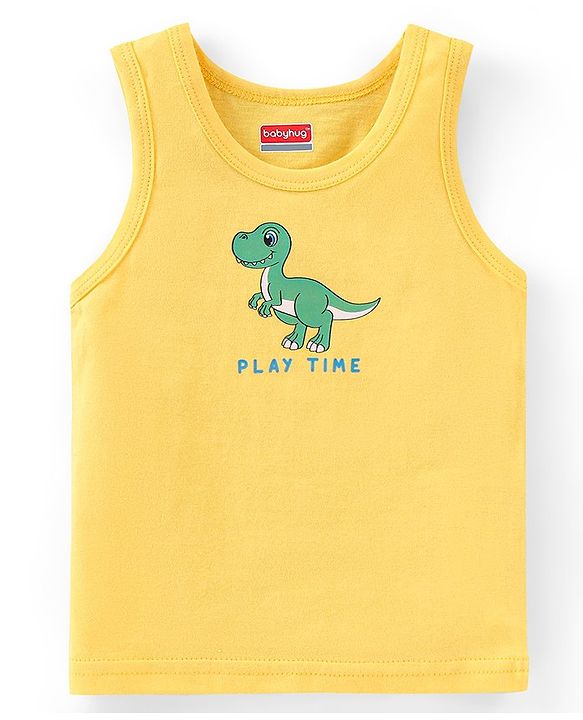 Babyhug 100% Cotton Sleeveless Sando Striped & Dino Print Pack of 3 - Multicolour