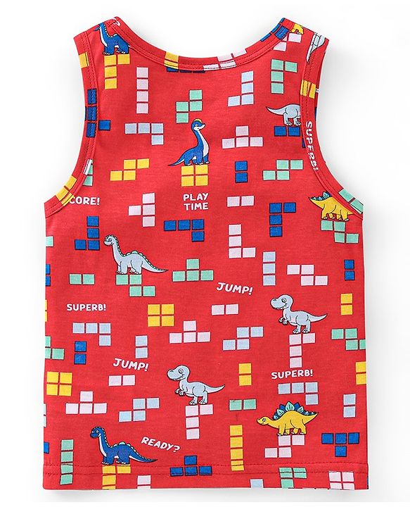 Babyhug 100% Cotton Sleeveless Sando Striped & Dino Print Pack of 3 - Multicolour