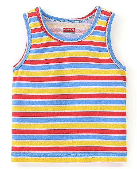 Babyhug 100% Cotton Sleeveless Sando Striped & Dino Print Pack of 3 - Multicolour