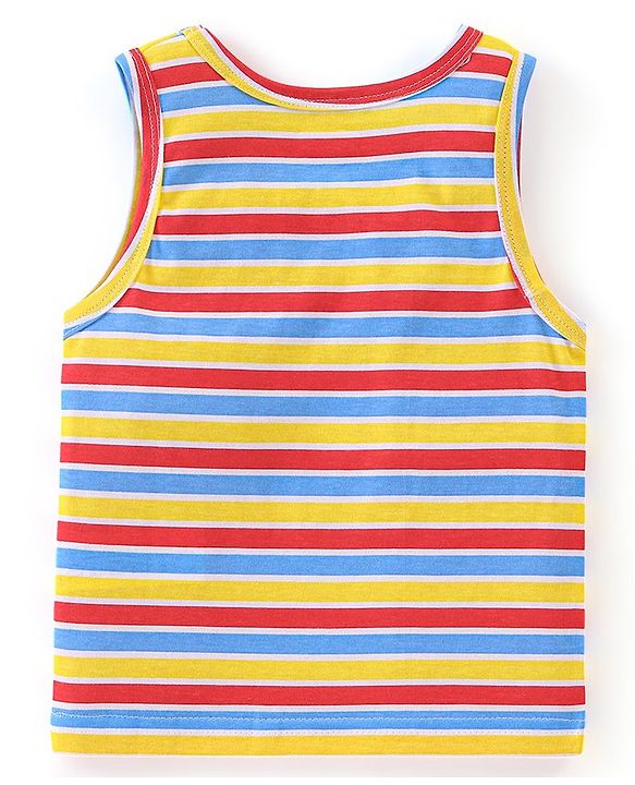 Babyhug 100% Cotton Sleeveless Sando Striped & Dino Print Pack of 3 - Multicolour