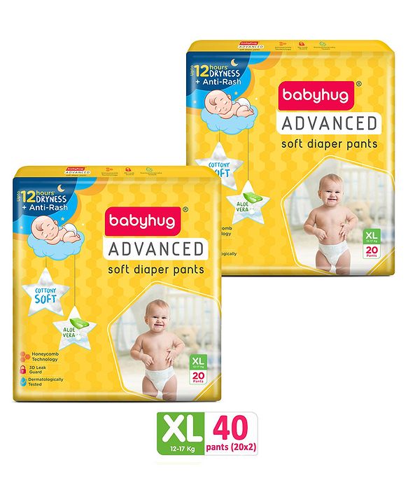 Babyhug Advanced Pant Style Diapers Extra Large (XL) Pack of 2 - 20 Pieces each