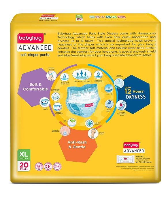 Babyhug Advanced Pant Style Diapers Extra Large (XL) Pack of 2 - 20 Pieces each