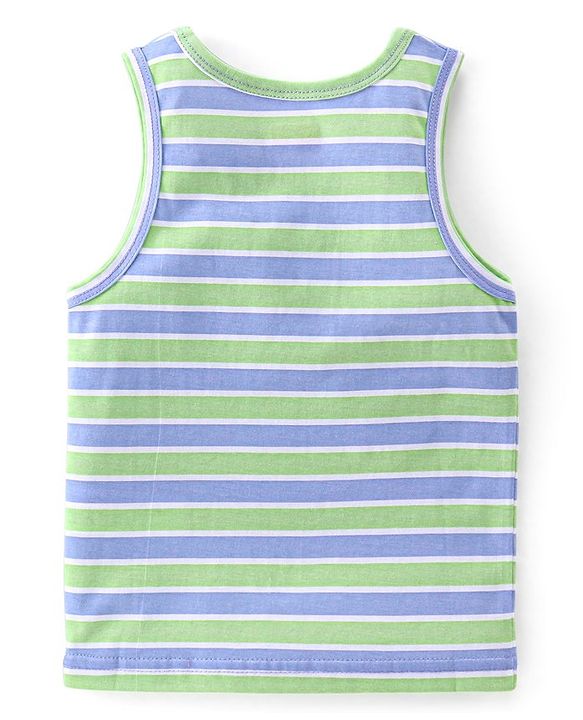 Babyhug 100% Cotton Sleeveless Sando With Teddy Print Pack Of 3 - Green & Purple