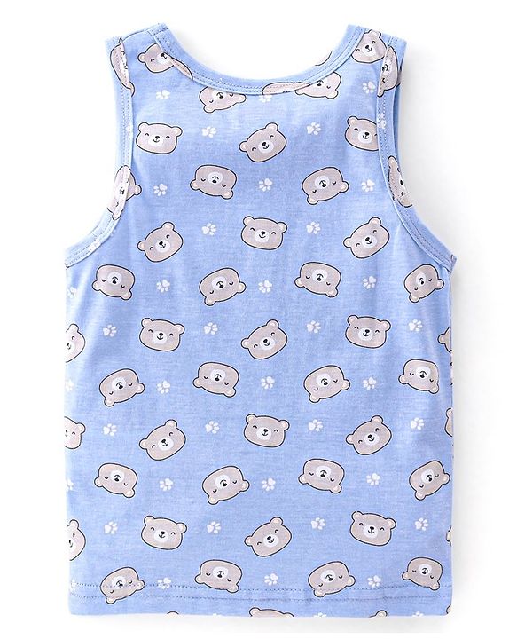 Babyhug 100% Cotton Sleeveless Sando With Teddy Print Pack Of 3 - Green & Purple
