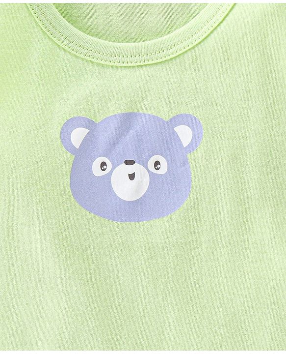 Babyhug 100% Cotton Sleeveless Sando With Teddy Print Pack Of 3 - Green & Purple