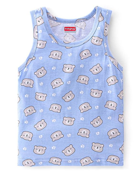 Babyhug 100% Cotton Sleeveless Sando With Teddy Print Pack Of 3 - Green & Purple