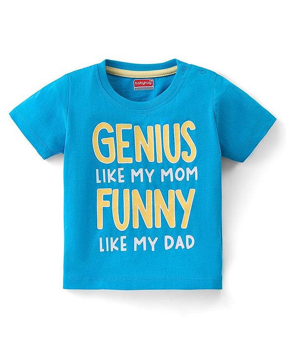 Babyhug Cotton Knit Half Sleeves T-Shirt with Text Print - Blue
