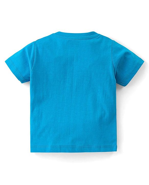 Babyhug Cotton Knit Half Sleeves T-Shirt with Text Print - Blue