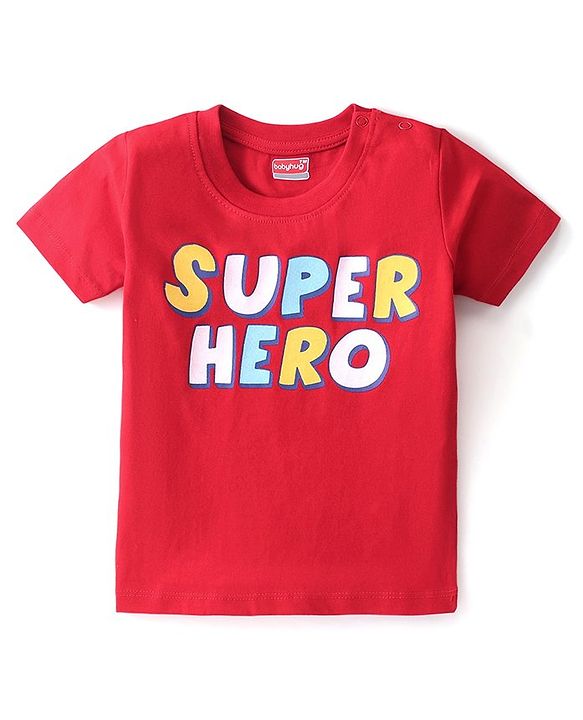 Babyhug Cotton Knit  Half Sleeves T-Shirt with Text Graphics - Red