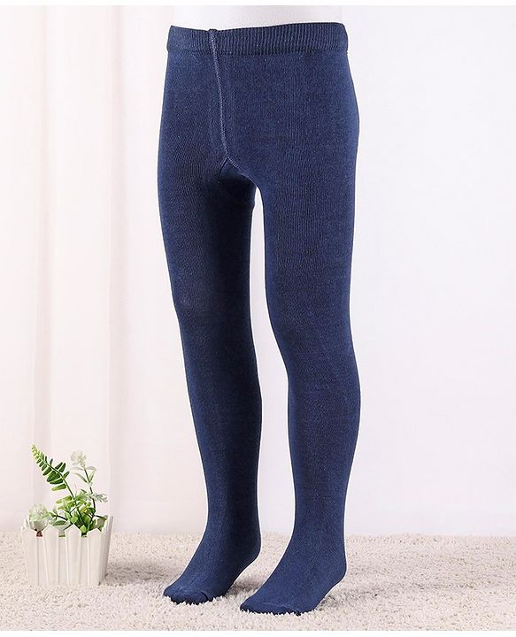 Cute Walk by Babyhug Anti Bacterial Cotton Blend Knit Solid Colour Footed Tights - Navy Blue