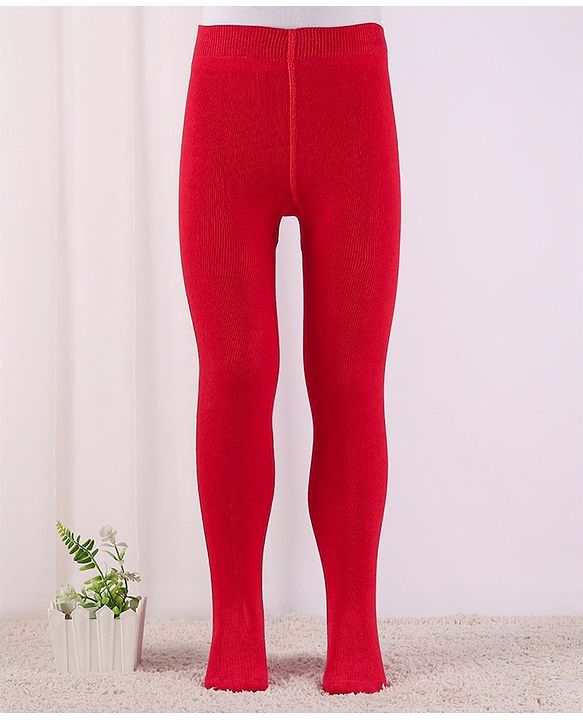 Cute Walk by Babyhug Cotton Blend Knit Anti Bacterial Solid Colour Footed Tights- Red