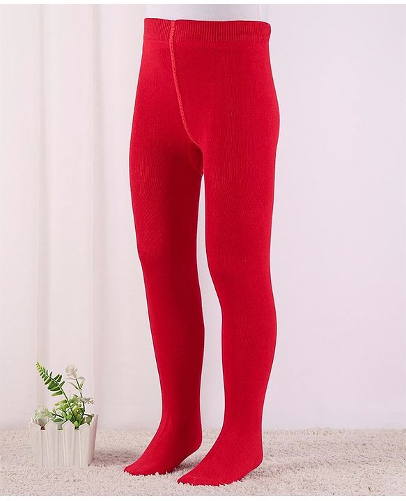 Cute Walk by Babyhug Cotton Blend Knit Anti Bacterial Solid Colour Footed Tights- Red