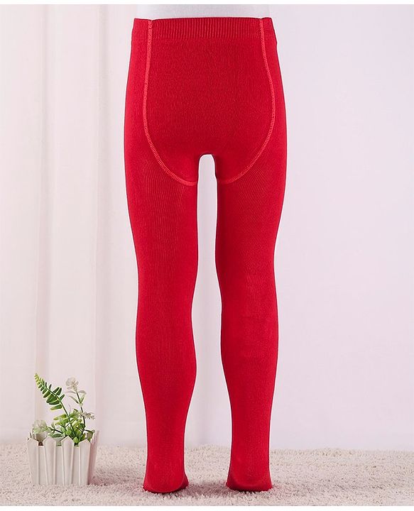 Cute Walk by Babyhug Cotton Blend Knit Anti Bacterial Solid Colour Footed Tights- Red
