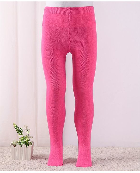 Cute Walk by Babyhug Cotton Blend Knit Anti Bacterial Solid Colour  Footed Tights- Pink