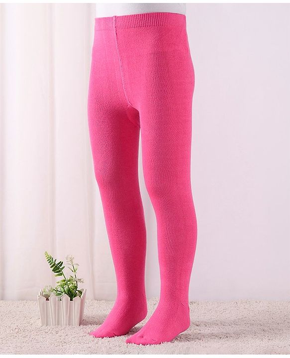 Cute Walk by Babyhug Cotton Blend Knit Anti Bacterial Solid Colour  Footed Tights- Pink