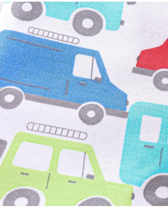 Babyhug Cotton Knit Full Sleeves Sleepsuit with Car Print - White