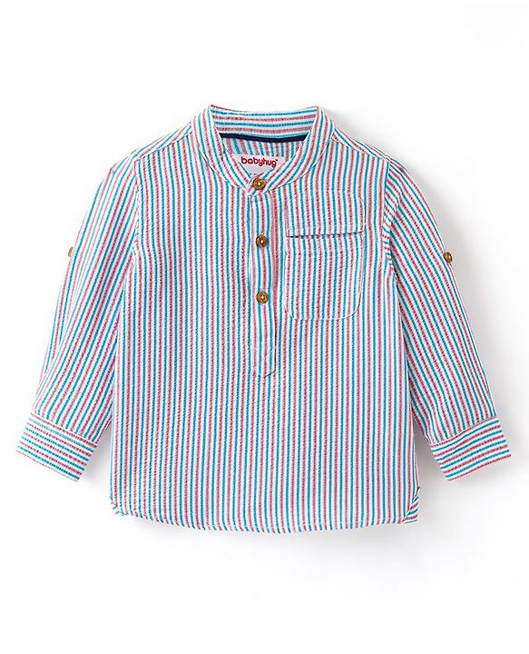 Babyhug Cotton Woven Full Sleeves Mandarin Collar Stripe Kurta Shirt - Multicolour