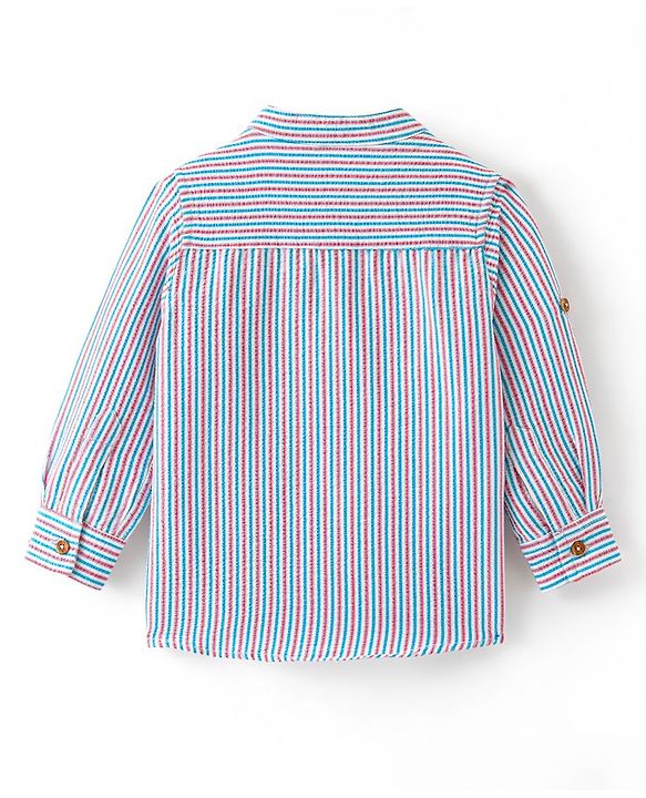 Babyhug Cotton Woven Full Sleeves Mandarin Collar Stripe Kurta Shirt - Multicolour