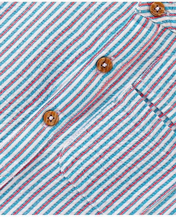 Babyhug Cotton Woven Full Sleeves Mandarin Collar Stripe Kurta Shirt - Multicolour