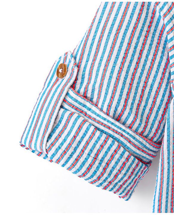 Babyhug Cotton Woven Full Sleeves Mandarin Collar Stripe Kurta Shirt - Multicolour