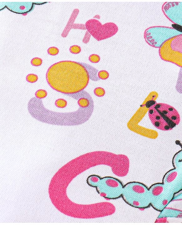 Babyhug Cotton Knit Full Sleeves Sleep Suit with Caterpillar Print - White & Pink