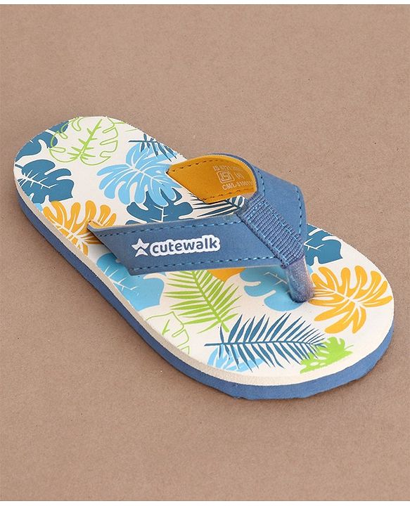 Cute Walk by Babyhug Slip On Flip Flops with Leafy Print- Blue