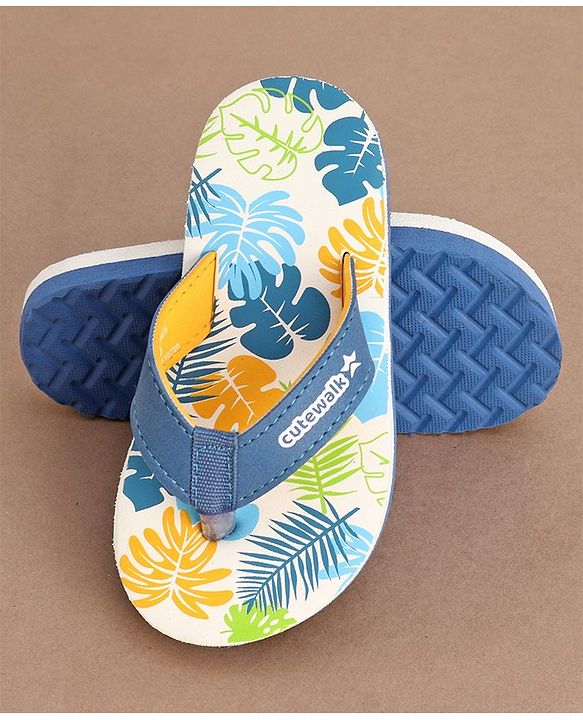 Cute Walk by Babyhug Slip On Flip Flops with Leafy Print- Blue