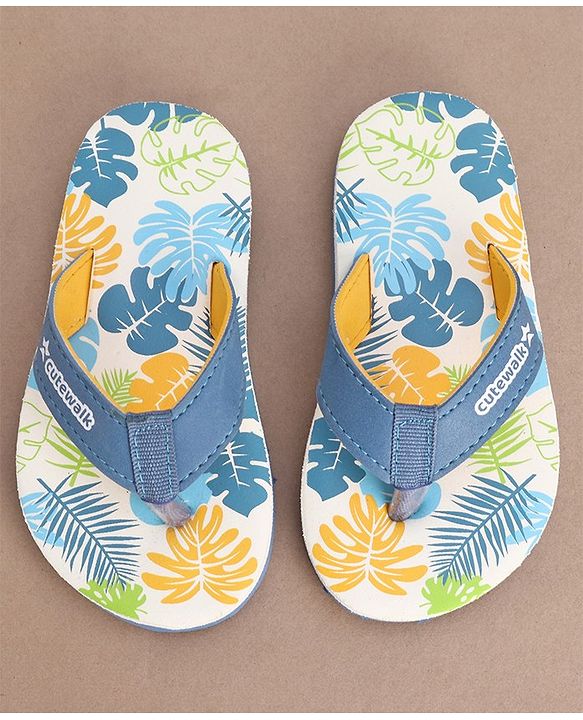 Cute Walk by Babyhug Slip On Flip Flops with Leafy Print- Blue