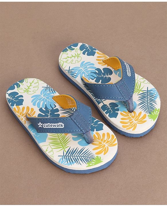 Cute Walk by Babyhug Slip On Flip Flops with Leafy Print- Blue