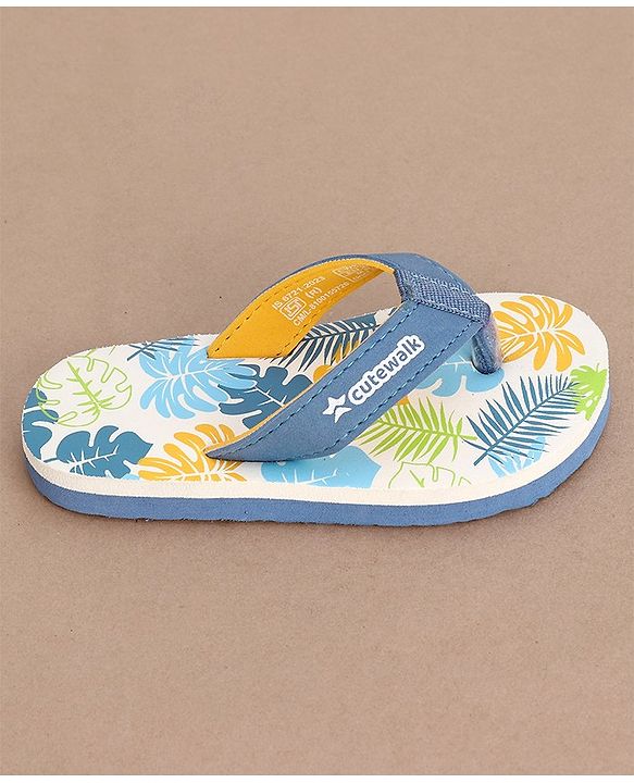 Cute Walk by Babyhug Slip On Flip Flops with Leafy Print- Blue