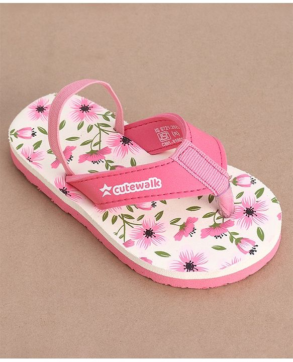 Cute Walk by Babyhug Slip On Flip Flops with Floral Print- Pink