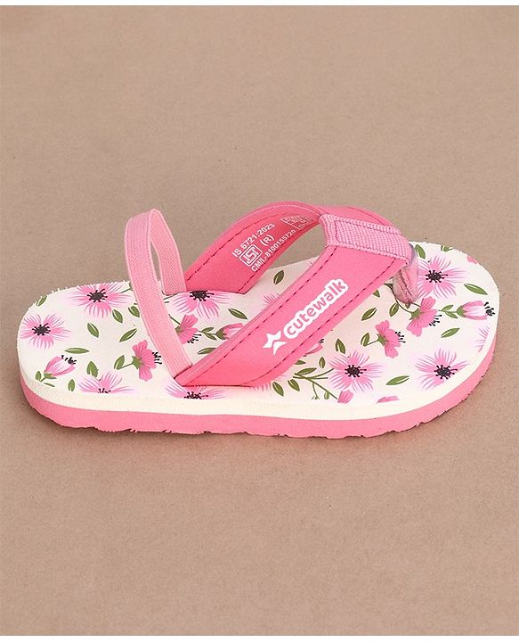 Cute Walk by Babyhug Slip On Flip Flops with Floral Print- Pink