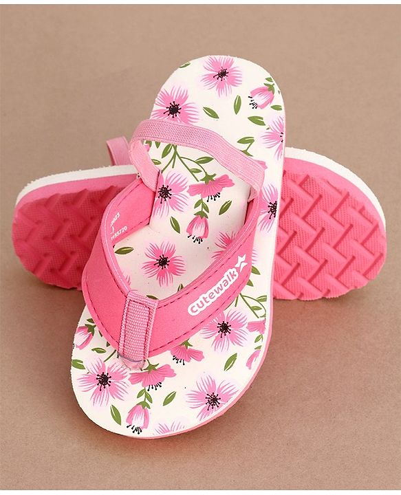 Cute Walk by Babyhug Slip On Flip Flops with Floral Print- Pink