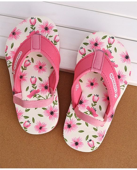 Cute Walk by Babyhug Slip On Flip Flops with Floral Print- Pink