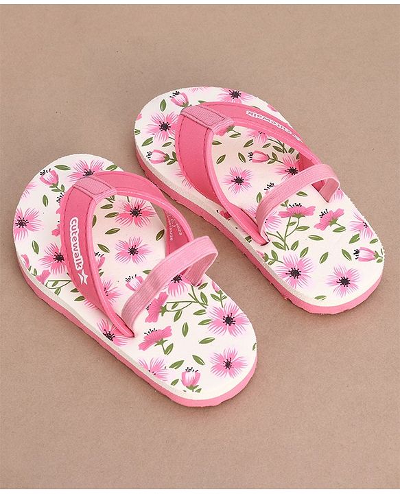 Cute Walk by Babyhug Slip On Flip Flops with Floral Print- Pink