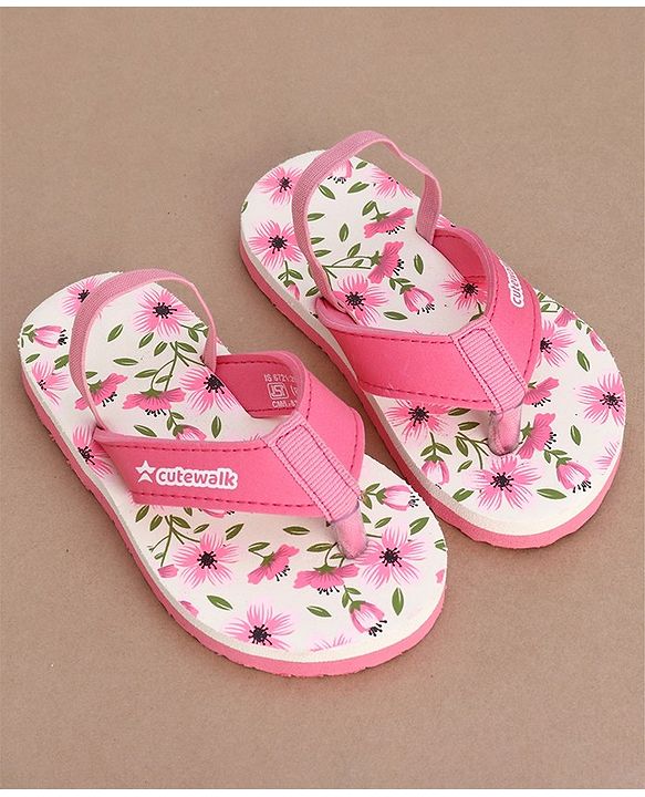 Cute Walk by Babyhug Slip On Flip Flops with Floral Print- Pink