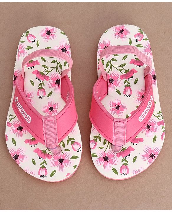 Cute Walk by Babyhug Slip On Flip Flops with Floral Print- Pink