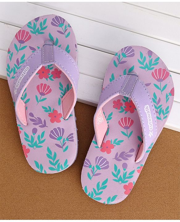 Cute Walk by Babyhug Slip On Flip Flops with Floral Print- Purple